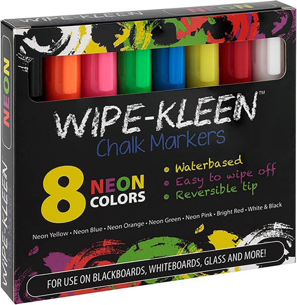 Wipe-Kleen Liquid Chalk Markers Neon Color - Set of 8 for Bistro Signs, Blackboard, Whiteboard & Glass