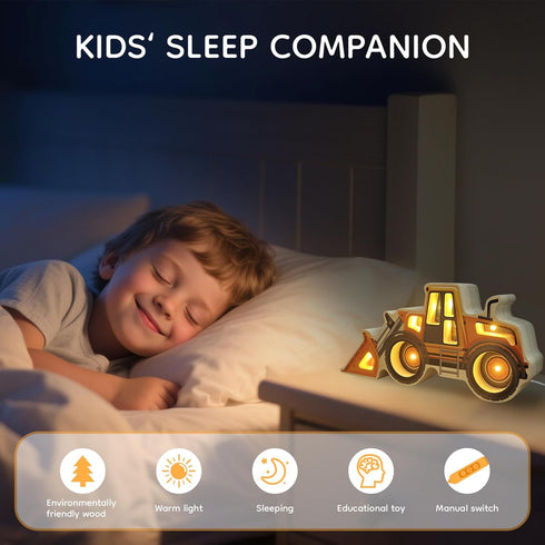 3+ Night Light for Kids, Wooden Loader with Led Night Light, Nursery Nightlight for Toddler Ages Boys and Girls, Cute