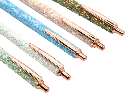 Gullor 5 Pcs Glitter Click Ballpoint Pens, Black Ink Medium Point 1mm for Office Supplies Gift (Gold)