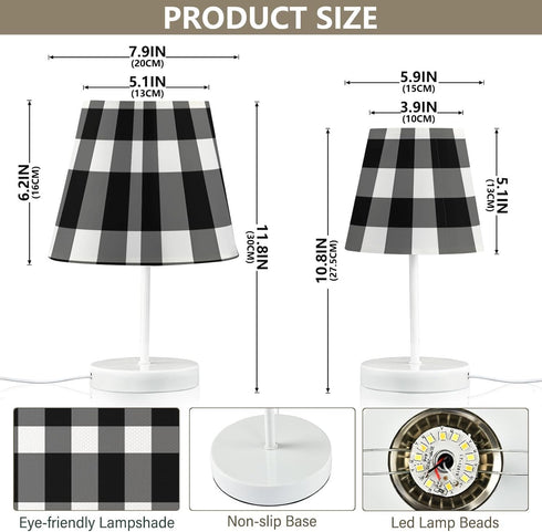 Lotupokon 3 Dimmable Bulb Black White Buffalo Plaid Table Lamp for Bedroom Way Bedside Nightstand Lamp USB Desk Lamp