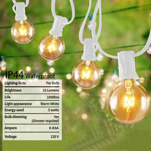 50Ft G40 25 Bulbs(5 Commercial SUNSGNE Globe String Lights with Clear Edison Spare), White String Lights Outdoor Patio