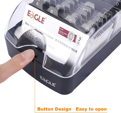 Eagle Business Card Holder, Phone Number Storage Box for Desk, Small Alphabetical Contact Organizer with 550 Cards Capacity, Push-Button, Suitable for Home and Office Use
