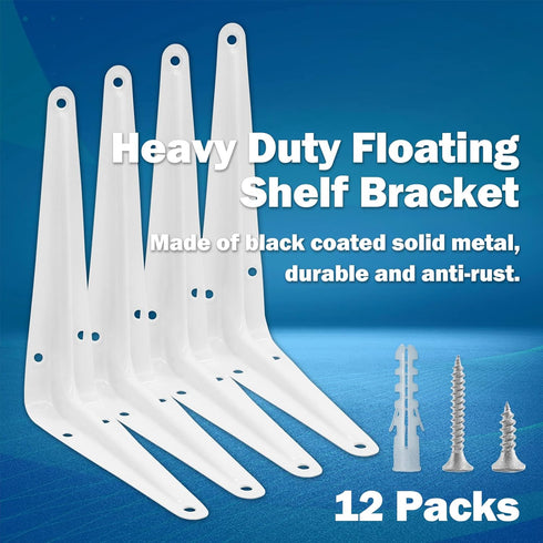 suiwotin 12pcs 4 Inch 3x4 Inch Shelf Brackets, Heavy Duty L Bracket, Shelf Corner Brace Right Angle Bracket, Floating