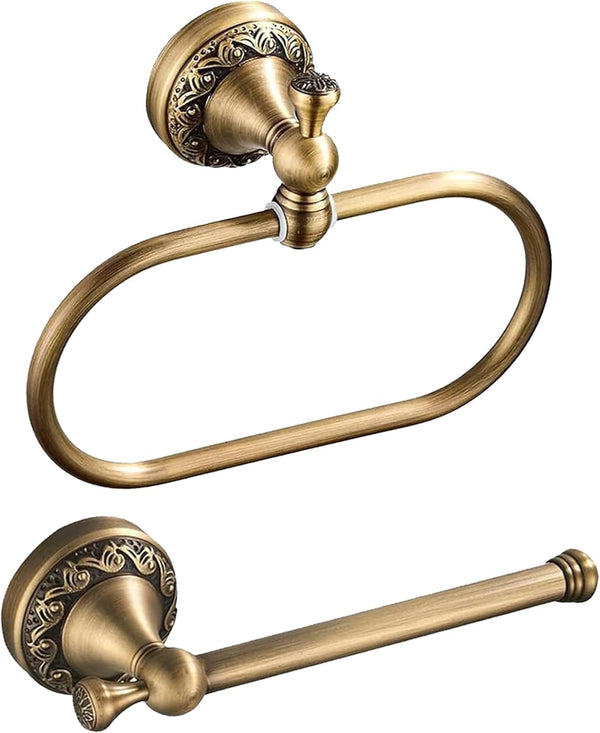 KOCRER Brass Gold Toilet Paper Holder, Antique Hand Towel Ring Retro Hand Towel
