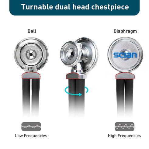 SCIAN Sprague Rappaport Stethoscope for Doctors, Nurses, Med Students, Multi-Functional Dual Head with Convertible Bell