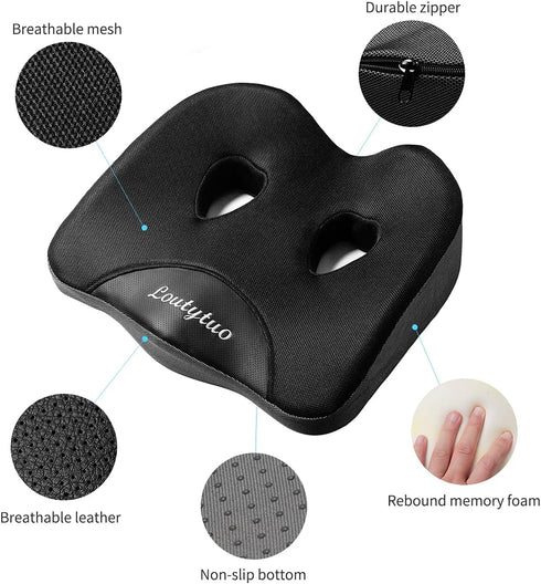 Pillow,100% LOUTYTUO Seat Cushion Memory Foam and Washable Cover,for Office Chair,Car Seat and Wheelchair, Soft Support