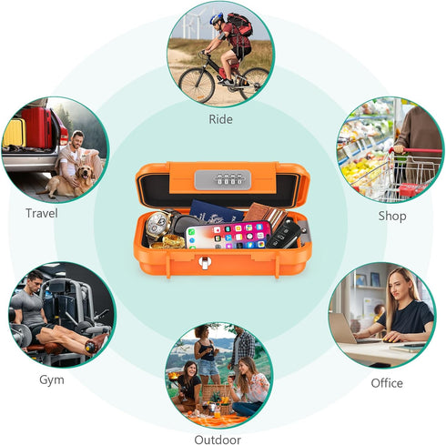 ORIA Portable Security Case - Anti-Theft Waterproof Beach Safe Lock Box with 4-digit Combination Code, Orange