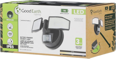 5000K, IP65, 400 Good Earth Lighting LED Motion Activated Battery-Operated Security Flood Light - Bronze, auto Shut