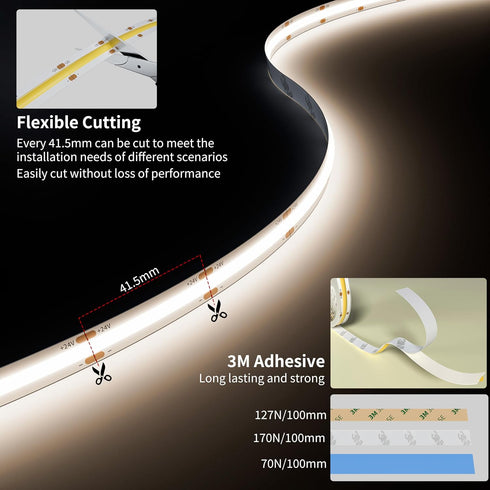 24V 5000K,20ft/6.1m PAUTIX LED Strip Light Cool White COB LED Strip Light,Super Bright Flexible LED Tape Light