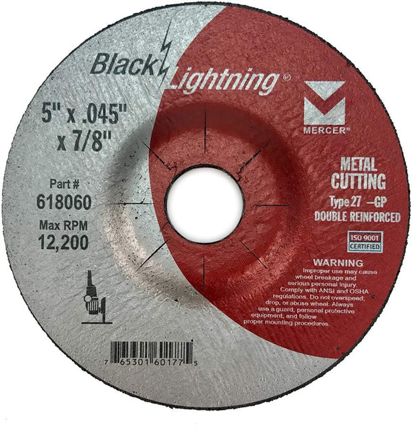 Mercer Industries 618060 - 5" x .045 x 7/8" Type 27 Black Lightning Cut-Off Wheels for Metal (25 Pack)
