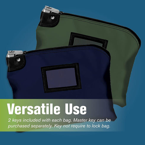 BankSupplies Laminated Nylon Locking Deposit Bags, Forest Green, 15W x 11H, Heavy-Duty Security Cash Bag