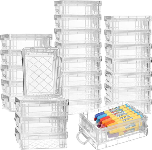 Suzile 25 Pcs Plastic Crayon Boxes - Snap Lids Crayon Storage Organizer, Stackable Crayon Container Bulk for Classroom