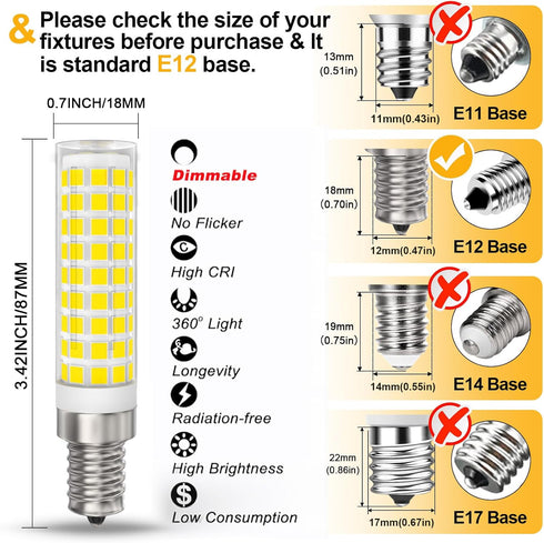 E12 Bulbs 100W C7 Dimmable 6000K 10W 1000 T6 E12 Bulbs 6 Pack LED Candelabra Equivalent Daylight White Lumen LED
