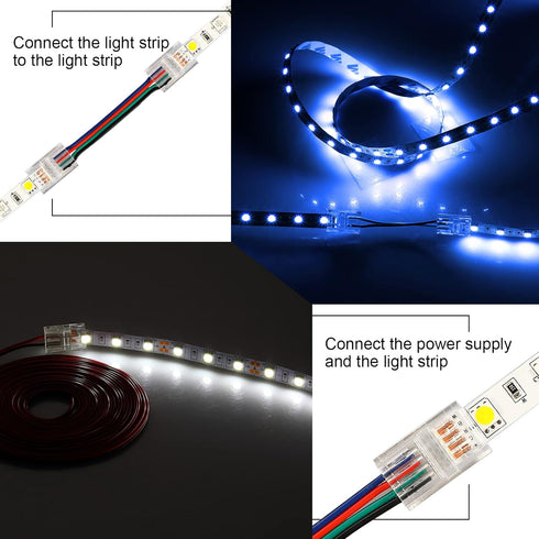 20 Pack 4 Pin 10mm Solderless LED Strip Connector, Transparent Track Lighting Connectors for 5050 LED Strip