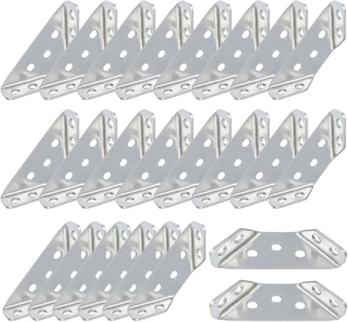24pcs Universal Stainless Steel Furniture Corner Connectors Silver Triangular Support Brackets Small