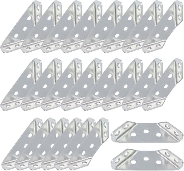 24pcs Universal Stainless Steel Furniture Corner Connectors Silver Triangular Support Brackets Small