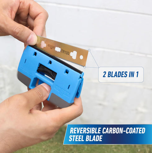 4 Unger Professional Compact Window and Glass Scraper, Reversible Razor Blade Tool with Retractable Safety Guard, Use