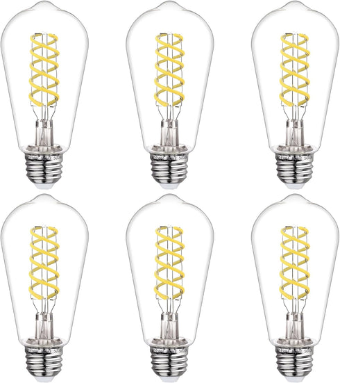 BORT Dimmable LED Edison Bulbs, 6W Vintage Light Bulb Equivalent to 60W, E26 5000K ST58/ST19, 6 Pack