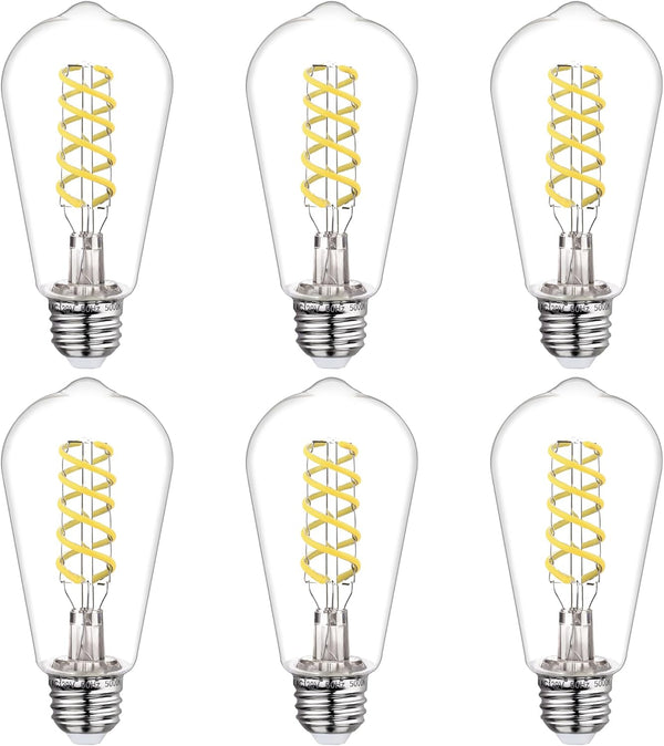 BORT Dimmable LED Edison Bulbs, 6W Vintage Light Bulb Equivalent to 60W, E26 5000K ST58/ST19, 6 Pack