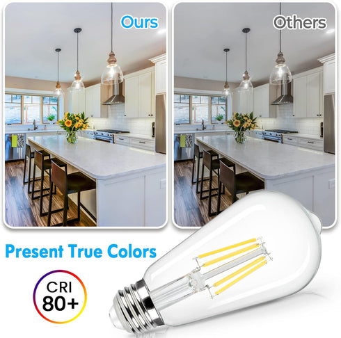 4 Pack Brightever Vintage LED Edison Bulbs, 60 Watt Equivalent, 6W ST58, 4000K Neutral Daylight White, Clear Glass