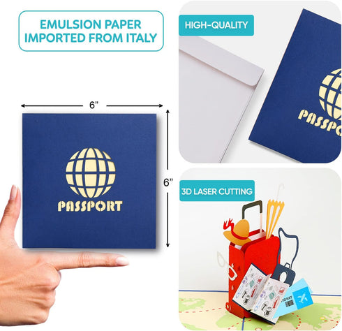 CUTE POPUP Enchanting Travel Pop Up Card - Premium Italian Paper Handcrafted 3D Greeting Card, Mesmerizing Passport