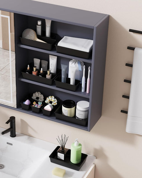 BiuLeon 25 Set, 4-Sizes PCS Plastic Drawer Organizers Vanity and Makeup Organizer, Desk and bathroom Drawer Organizer