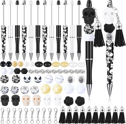 Colarr 12 Sets Beadable Pens, Bulk Bead Pens with Colorful Beads, Tassels, and Clasps for DIY Pens Making Kit for Kids