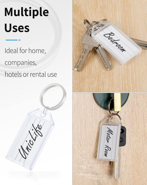 Uniclife 20 Pieces 2 Inch Plastic Key Tags with Ruled Blank Paper Labels, Transparent Covers, and Split Rings
