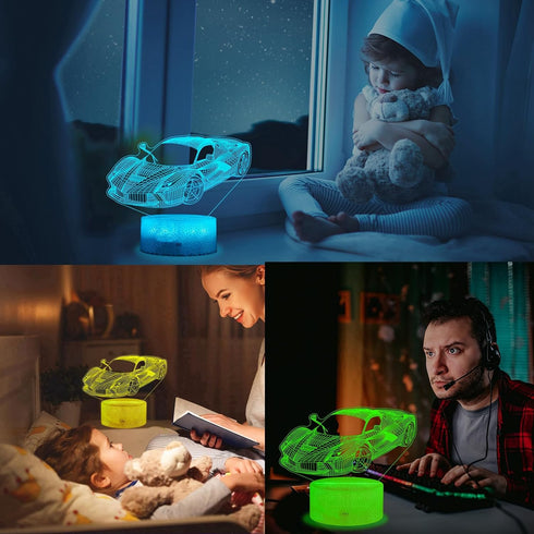 16 Dimmable, Car Gifts for Men, Racing Vehicle Night Light with Remote Control, Colors Changing, Timer, RGB Flashing