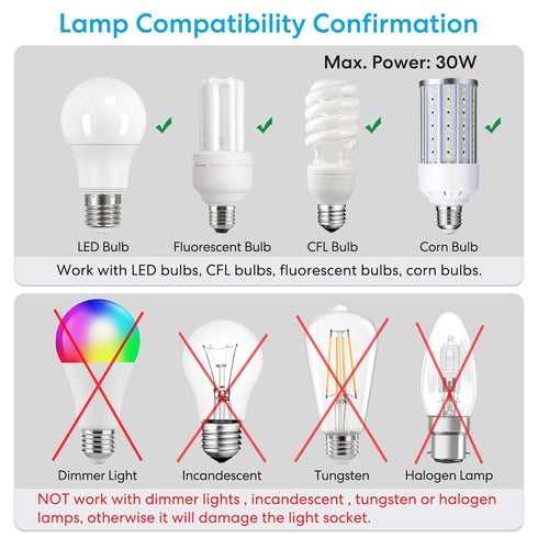 Bulb E26 30W LoraTap Smart Wi-Fi LED Light Socket Adapter Lamp Holder Timer, Compatible with Google Assistant and Alexa