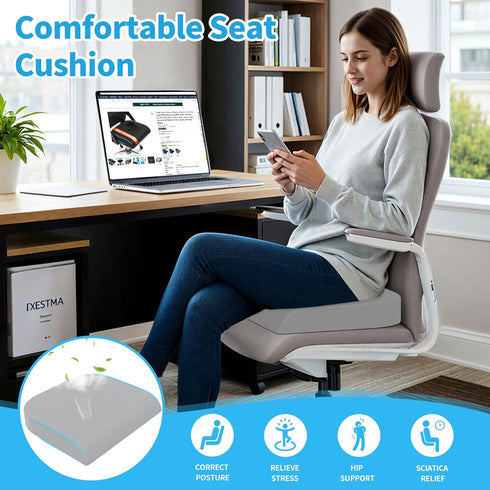 TranquilRelax XLarge Seat Cushion, Memory Foam Cushion for Long Sitting Hours on Office Chair, Home & Car, Non-Slip