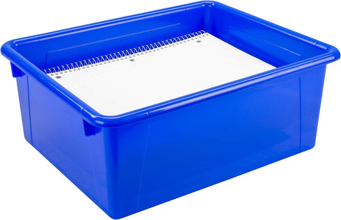 Storex Letter Size Deep Storage Tray, Organizer Bin with Non-Snap Lid, Blue, 5-Pack