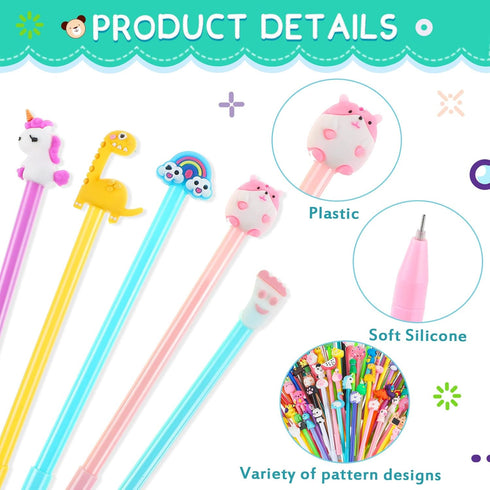 Marspark 200 Pieces Cute Cartoon Gel Ink Pens, Black Ink, Various Animal Series for Kids and Office School Supplies