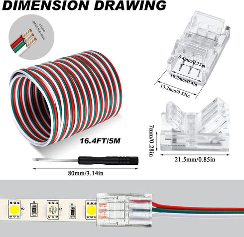 20 Pack Solderless LED Strip Connector Transparent Track Lighting Connectors LED Pin Connector, with Wire Strip Lights 16.4ft LED Strip and Connector Pry for 5050 (3 Pin, 10 mm) by Zhengmy