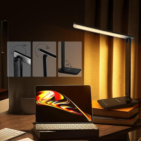 15W Dimmable 5 White crown LED Desk Lamp with Wireless Charger & USB Port, Table Lamp with Lighting Modes, Sensitive