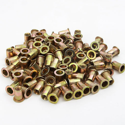 LOKMAN Rivet Nut 50 Pieces 3/8-16UNC Carbon Steel Flat Head Rivnut Threaded Insert Nut, Knurled Body (3/8''-16)