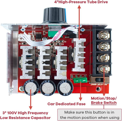 PWM Motor Speed Controller DC 7-70V 30A 12V 24V 36V 48V with 30 Amp Fuse