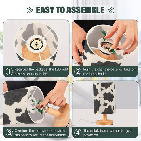 Generic Cow Print Small Desk Lamp for Bedroom Nightstand Bedside Lamps with USB Table Lamp with Fabric Night Light