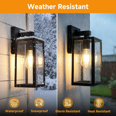 E26 SHINE HAI Dusk to Dawn Sensor Outdoor Wall Sconce, Exterior Porch Lantern Fixture with Socket & Glass Shade