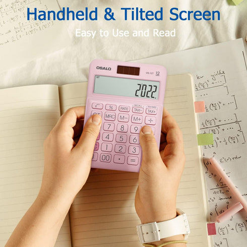 Pocket Small Size Desk Calculator, 12 Digit Large LCD Display, Basic Tax Function Handheld Calculator for Office