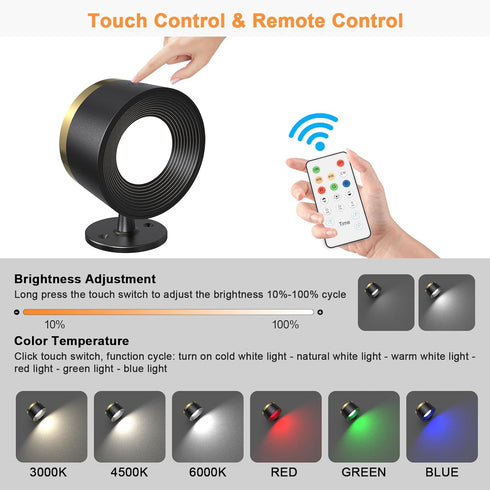 Set 3 13 Dimmable 360 (1 LED Wall Sconces of Two, Rechargeable Battery Operated Wall Lights with Remote, Wall Lamp