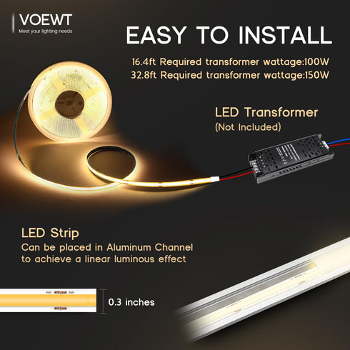 3000K,16.4ft 12V 95Ra+ COB LED Strip Lights Warm White High CRI Super Bright,Flexible Tape Lights
