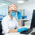 Nurse Scrub Cap Men Women with Buttons - Cartoon Bacon Egg Print Soft Comfy Surgical Cap, Adjustable Tie Back Scrub