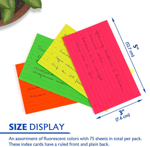 75 Count 3" 5" (596) BAZIC X Ruled Fluorescent Colored Index Card