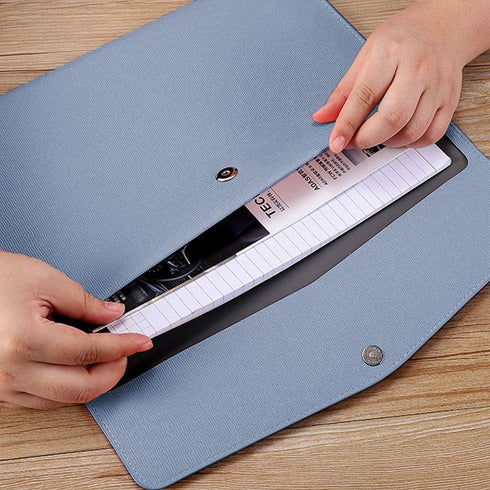Enyuwlcm PU Leather A4 File Folder, Waterproof Portfolio Envelope Case with Snap Closure, Blue Color