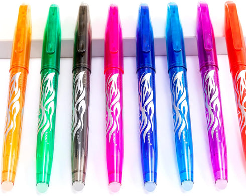 RIANCY Erasable Pens, 8 Colors Multicolored Gel Ink Rolling Ball Extra Fine Point Smooth Writing Pens with Eraser