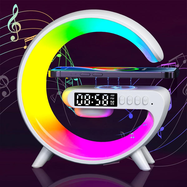 FuyoSegen Wireless Speaker Charger Light,LED Bedside Lamp 4-in-1 Alarm Clock,Mood Night Light,Speaker &