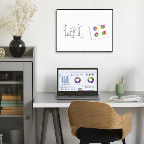 Magnetic Whiteboard - 24"x18" Black Aluminum Frame Dry Erase Board with 6 Magnets, 4 Markers & 1 Eraser
