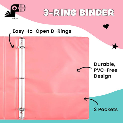 Yoobi 1/2 Inch Multicolor Binder & 8-Tab Divider Set - 4-Pack of 3-Ring Binders with 2 Pockets for School