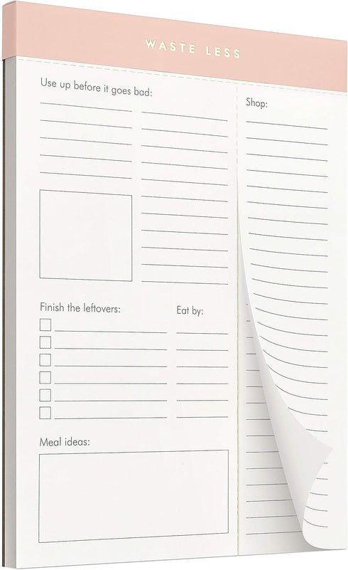Waste Less Meal Planner Pad, Magnetic Grocery List, 52 Tear-Off Pages, 8 x 6 Inches